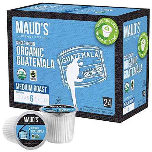 Maud's Organic Guatemalan Coffee (Medium Dark Roast Coffee), 24ct. Solar Energy Produced Recyclable Single Serve Fair Trade Single Origin Organic Coffee Pods - 100% Arabica Coffee, KCup Compatible