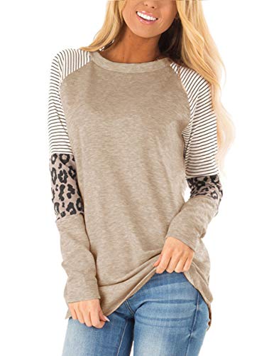 Book Cover Floral Find Women's Long Sleeve Leopard Color Block Tunic Comfy Stripe Round Neck T Shirt Tops