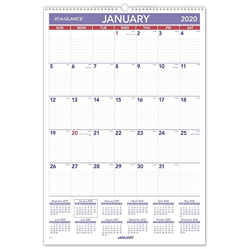 AT-A-GLANCE 2020 Monthly Wall Calendar, 15-1/2" x 22-3/4", Large, Wirebound (PM328)