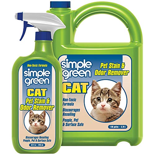 SIMPLE GREEN Cat Stain & Odor Remover - Enzyme Cleaner for Cat Urine, Feces, Blood, Vomit (32 Ounce Sprayer and 1 Gallon Refill) (1 Gal + 32 Oz)