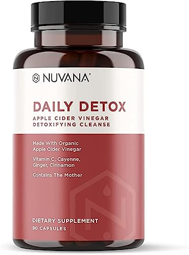 Nuvana Daily Detox Cider Cleanse | USDA Organic Apple Cider Vinegar w/The Mother, Vitamin C, Ginger, Cinnamon & Cayenne | Prebiotic Thermogenic for Improved Digestion and Detox | 90 Vegan Capsules