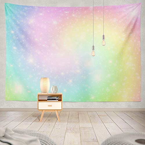 Pakaku Watercolor-Mermaid Decorative Tapestry Unicorn Pastel Sky with Rainbow Abstract Backdrop Wall Hanging Tapestry 100% Polyester 60 L x 80 W for Bedroom Living Kids Girls Boys Room
