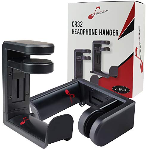 Crescendo CR32 Dual Headphone Stand Hook, PC Gaming Headset Stand, DJ Headphone Holder, Desk Hook Headset Holder Mount, Headphone Hanger 2-Pack