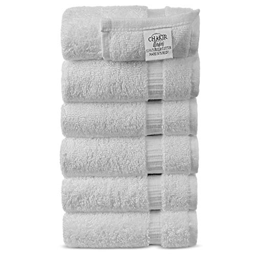 Book Cover Chakir Turkish Linens Hotel & Spa Quality, Highly Absorbent 100% Cotton Hand Towels (6 Pack, White)