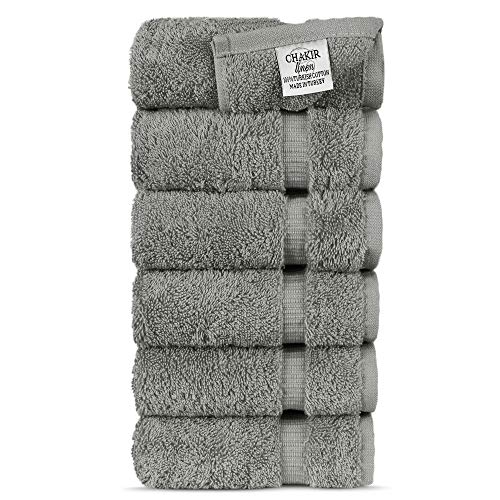 Book Cover Chakir Turkish Linens Hotel & Spa Quality, Highly Absorbent 100% Turkish Cotton Hand Towels (6 Pack, Gray)