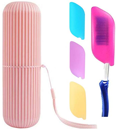 Toothbrush Travel Case Hard Plastic Toothbrush Toothpaste Cup Holder with 3 Pcs Silicone Toothbrush Case Covers
