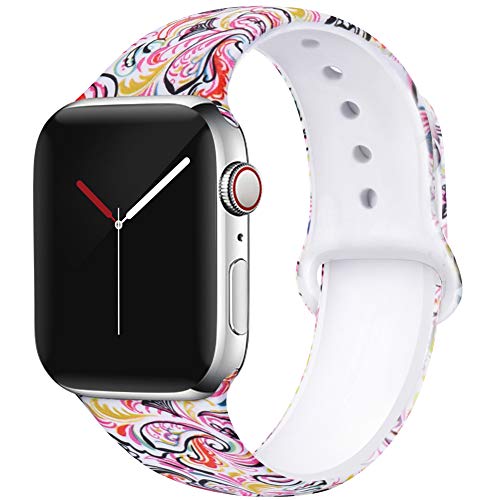 Book Cover OriBear Compatible with Apple Watch Band 40mm 38mm Elegant Floral Bands for Women Soft Silicone Solid Pattern Printed Replacement Strap Band for Iwatch Series 4/3/2/1 M/L Colorful Flow Curves