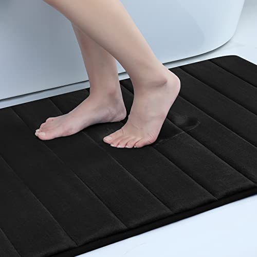 Colorxy Memory Foam Bath Mat - Soft and Comfortable Bathroom Rugs Non Slip Water Absorbent Carpet Bath Rug Runner for Kitchen Bathroom Floors 17"x47", Black