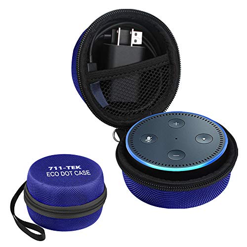 Echo Dot Caseï¼ˆ2nd generation )and Bag, 711TEK Travel Portable Carrying  Waterproof Anti-Pressure Wearable Hard Case, Audio Storage Box(Fits USB Cable and Wall Charger)-Blue