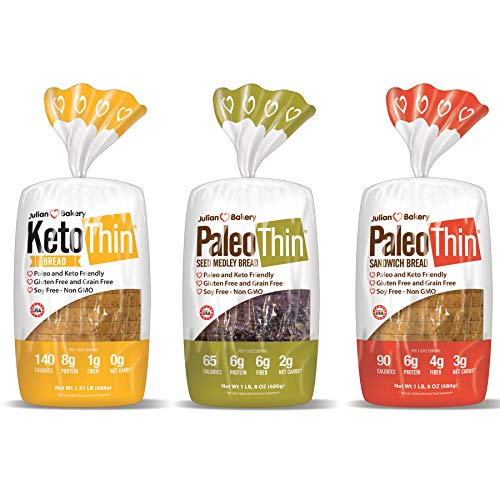 Julian Bakery Paleo & Keto Thin Bread | Variety Pack | Gluten-Free | Grain-Free | Low Carb | 3 Pack