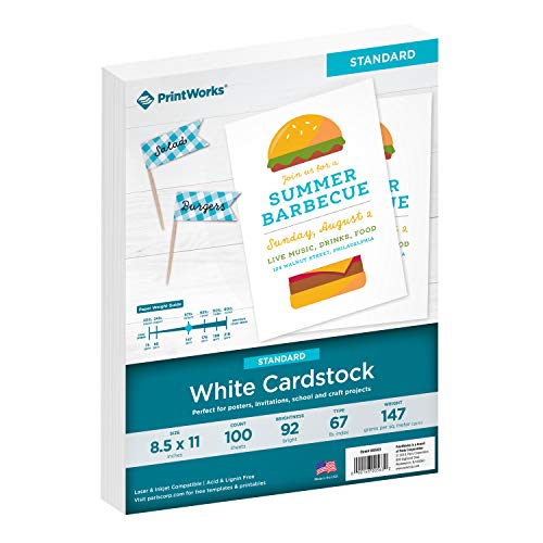 Printworks White Cardstock, Standard, 67 lb. Vellum, 92 Bright, 100 sheets, 8.5 x 11, For Office, Home & School Printing, Craft Projects (00563)