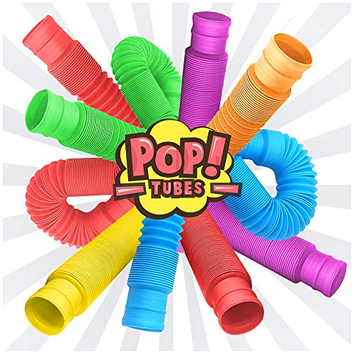 Book Cover 6 Pack Fidget Pop Tubes Toys for Kids and Adults, XXL Size, Pipe Sensory Tools for Stress and Anxiety Relief, Cool Bendable Multi-Color Stimming Toys Great as Gift, Party Favors, Prizes for Fidgeters