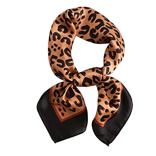 27.6'' Pattern Silk Feeling Square Scarf Silky Neck Hair Scrunchies Scarf Wrap Headscarf Neckerchief for Women Girls Ladies Mother's Day Gifts (1#Mocha Leopard)