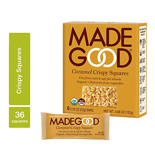 Book Cover MadeGood Caramel Crispy Squares, Gluten Free & Safe For School Snacks, 36 Count
