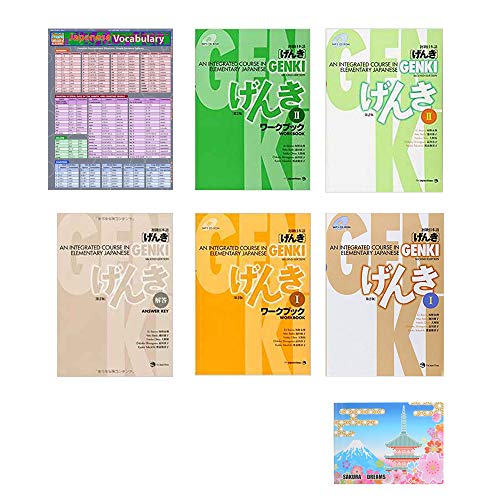 Book Cover GENKI 1 2 An Integrated Course in Elementary Japanese 6 Books , Answer Key , Japanese Vocabulary ( Quick Study Academic ) Bundle Set With Original Sticky Notes