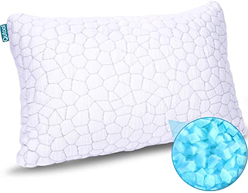 Book Cover Shredded Memory Foam Pillows for Sleeping Cooling Bamboo Pillow with Adjustable Loft Bed Pillows for Side and Back Sleepers Washable Removable Derived Rayon Cover Queen Size (1-Pack)