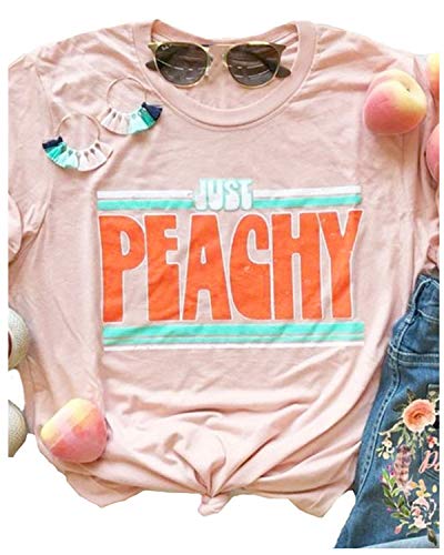 Enmeng Womens Just Peachy T Shirt Casual Summer Short Sleeve Fruit Graphic Tees