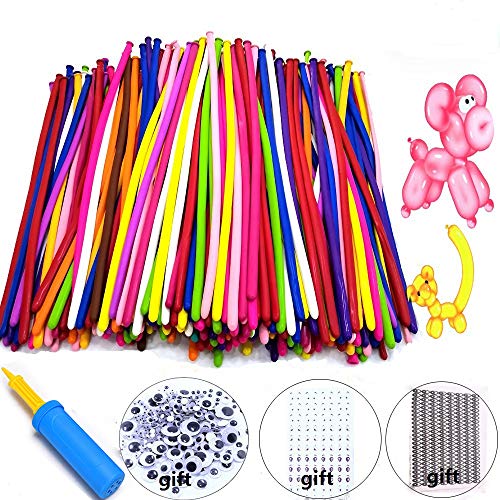 Book Cover Magic Balloons Kits, 400Pack Animal Ballooons Latex Modeling Twisting Balloons Long Balloons For Animal Shape Party, Clowns, Wedding Decoration(With Pump + Eye Sticker+Wiggle Eyes)