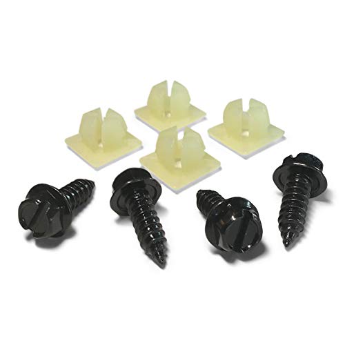Book Cover License Plate Screw Kit - Black, OEM Style Fasteners with Nylon Screw Retainers for Mounting Front and Back License Plates on Cars, SUVs, Trucks - Rustproof, Self Tapping Bolts (Black Stainless Steel)