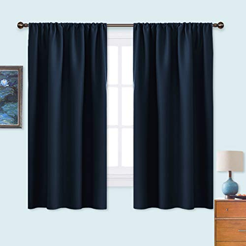 Book Cover NICETOWN Bedroom Curtains Blackout Draperies - All Season Thermal Insulated Solid Rod Pocket Top Blackout Curtains/Drapes for Kid's Room (Navy, 1 Pair, 42 x 63 Inch)