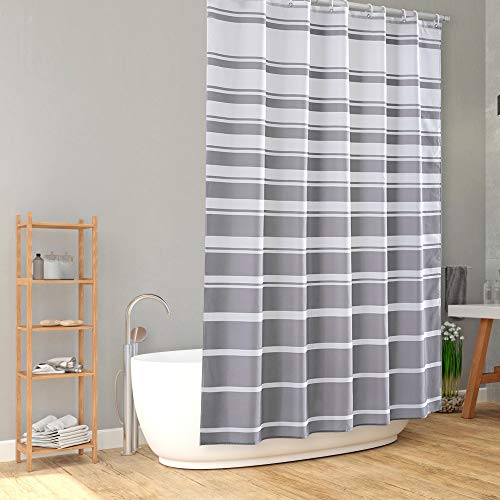 Book Cover Shower Curtain for Bathroom Farmhouse Stripe Fabric Set with White Gray Pattern, Water-Repellent Classic Shower Curtains, 72 X 72