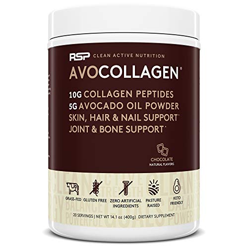 RSP AvoCollagen - Hydrolyzed Collagen Peptides, Collagen Powder Plus Healthy Fats, Keto and Paleo Friendly, Gluten Free 20 Servings (Chocolate)