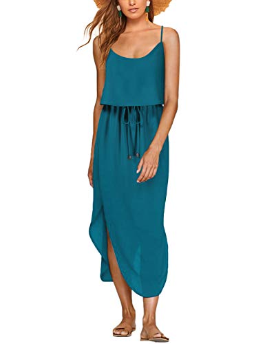 GloryStar Women's Summer Dress Adjustable Spaghetti Strap Split Beach Casual Midi Dress