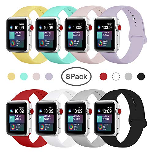 Book Cover ENANYN Compatible Apple Watch Band 38mm 40mm 42mm 44mm Soft Silicone Sport Wrist Strap iWatch Replacement Bracelet Wristbands for Apple Watch Series 4,3,2,1 of Size S/M,M/L (8 Colors, 42mm/44mm S/M.)