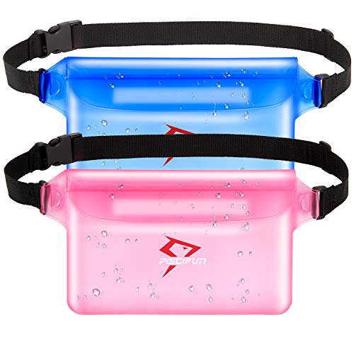 Piscifun Waterproof Pouch with Waist Strap, IPX8 Certified Waterproof Waist Bag, Safety to Keep Your Phone and Valuables - Great as a Waterproof Phone Case or Waterproof Wallet 2 Pack Black