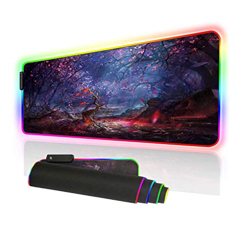 RGB Large Gaming Mouse Pad - 10 Light Modes Oversized Glowing Led Extended Mousepad, High Speed Tracking Surface Non-Slip Rubber Base (80x30 RGBsenlin)