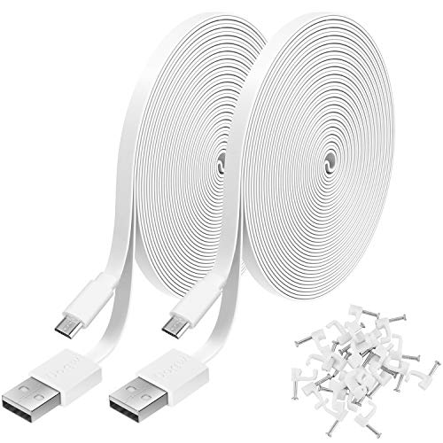 Book Cover 2 Pack 20FT Power Extension Cable Compatible with WyzeCam, Wyze Cam Pan, NestCam Indoor,Blink, Yi Camera,Amazon Cloud Camera,USB to Micro USB Durable Charging and Data Sync Cord(White)