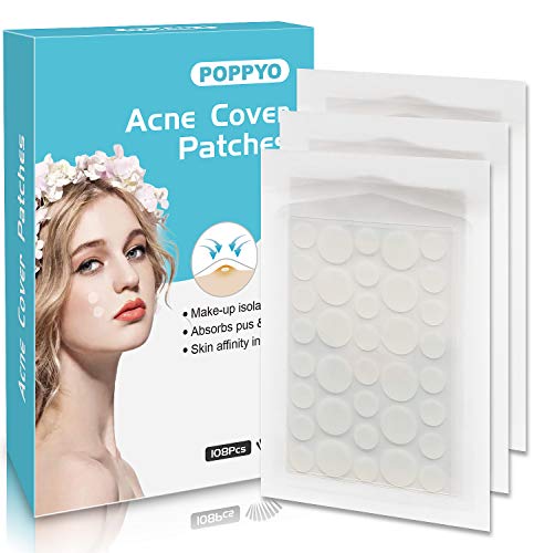 Acne Patch(108 Count), Poppyo Acne Care Pimple Patch Absorbing Round Pads, Blemish Covers - Hydrocolloid Bandages(2 sizes), Acne Spot Treatment for Face & Skin Spot Patch That Conceals Acne