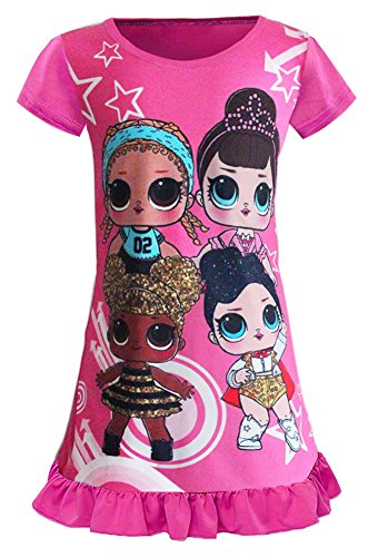WNQY Girls' Surprise Princess Pajamas Little Nightgown Dress For Doll Surprised 130/5-6Y Rose