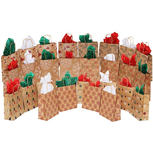 MOMONI 28 Piece Medium Premium Bags - Classic Variety Kraft Bags for Xmas Party Favors, Goody Gifts, Holiday Treat Box and Presents