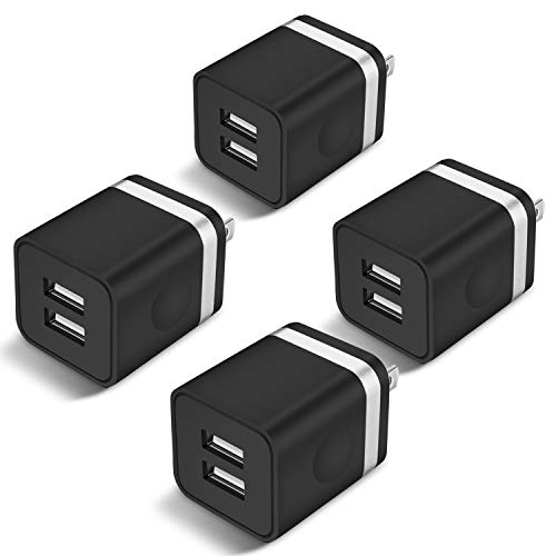 Book Cover USB Wall Charger, STELECH 4-Pack 2.1Amp 2-Port USB Plug Cube Power Adapter Charger Block Compatible with iPhone 11/11 Pro/11 Pro Max/Xs/XR/X/8/7/6 Plus/SE, Samsung, LG, Moto, Android Phone -Upgraded