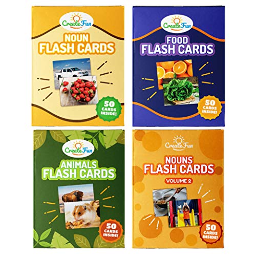 CreateFun Noun Flash Cards Vocabulary Bundle - 200 Educational Vocabulary Builder Photo Cards - 5+ Learning Games for Toddlers, Preschool Teachers, Speech Therapy Materials & ESL Teaching Materials