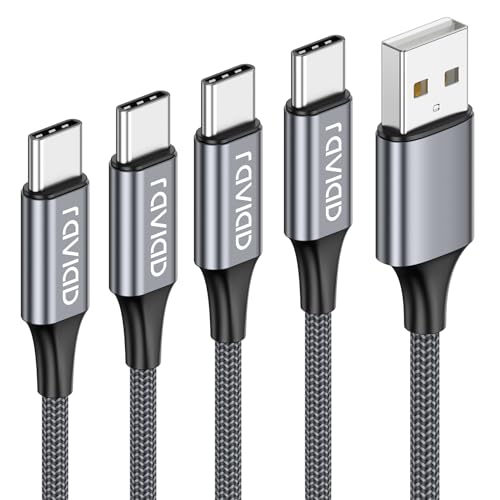RAVIAD USB C Cable, 4Pack 0.5M+1M+2M+3M Nylon Braided USB Type C Fast Charging Charger Cable for Galaxy S10/S9/S8+/S8, Huawei P30/P20/P10, Google Pixel, OnePlus Grey