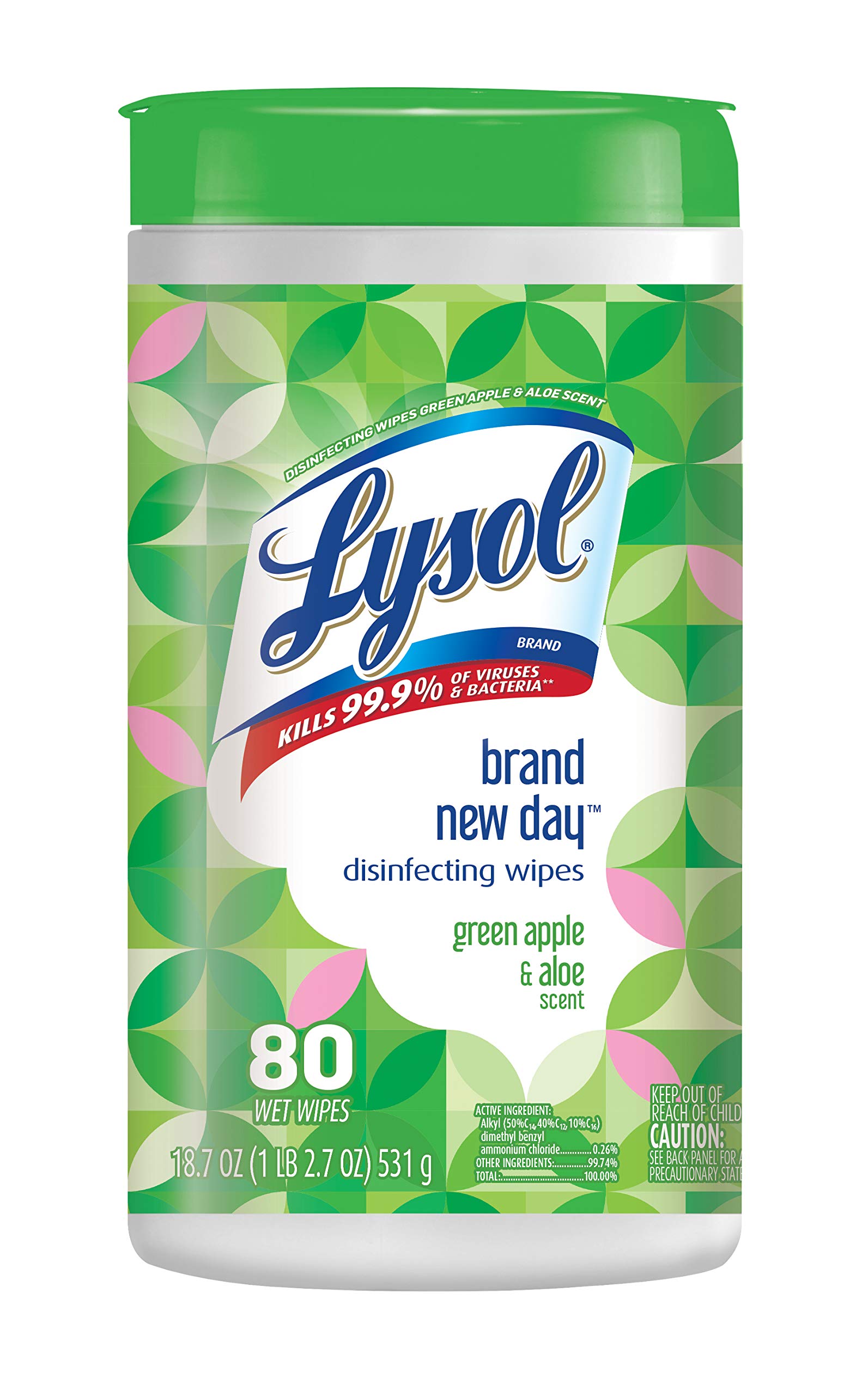 Lysol Disinfecting Wipes, Green Apple & Aloe, 80 Count