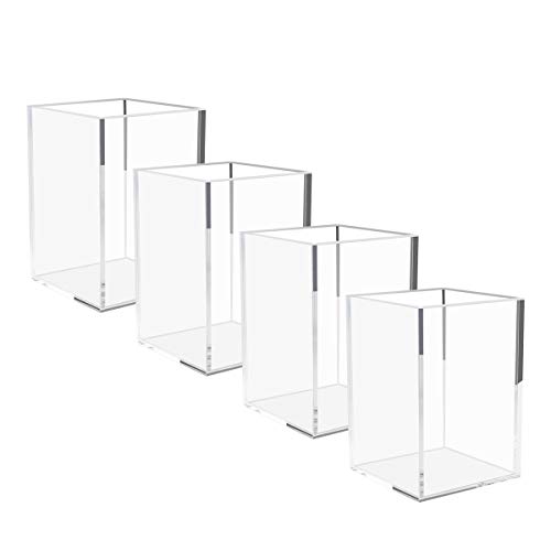 NIUBEE Acrylic Pen Holder 4 Pack,Clear Desktop Pencil Cup Stationery Organizer for Office Desk Accessory