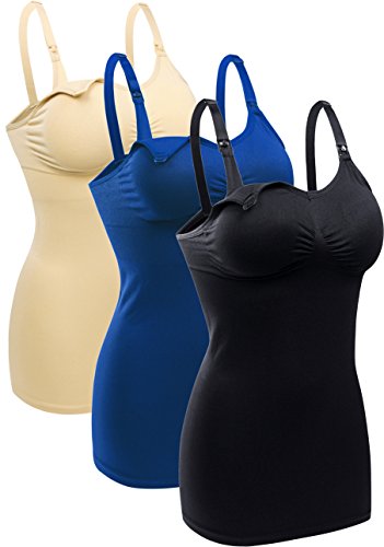 Bralido Women's Nursing Cami Top Tanks with Pads of Maternity Bras for Breastfeeding Pack of 3