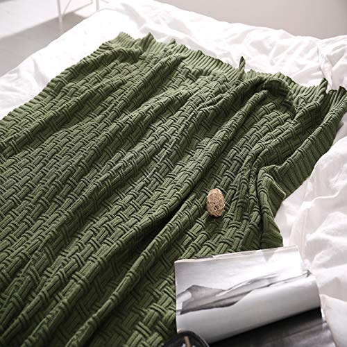 Book Cover TREELY 100% Cotton Knitted Throw Blanket Couch Cover Blanket(50 x 60 Inches, Green Forest)
