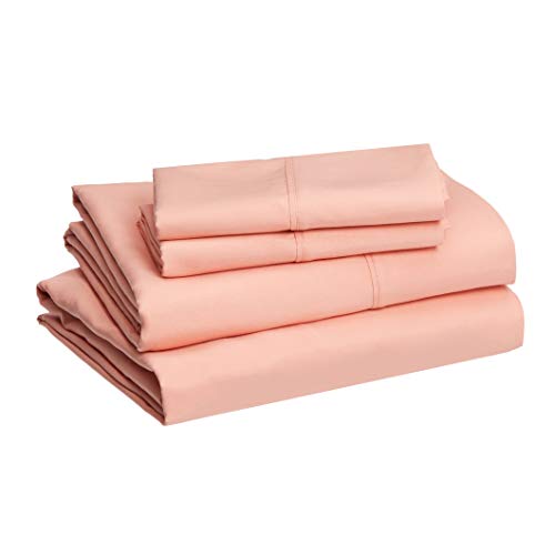 Amazon Basics Lightweight Super Soft Easy Care Microfiber Sheet Set with 14" Deep Pockets - Full, Peachy Coral
