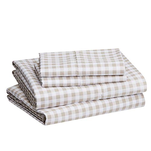 Amazon Basics Lightweight Super Soft Easy Care Microfiber Bed Sheet Set with 14â€ Deep Pockets - Cal King, Taupe Gingham