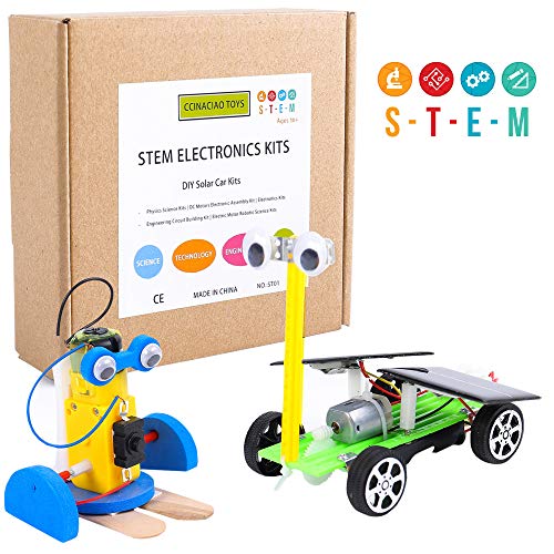CCinaCiao Robotic Science Kits, DC Motors Electronic Assembly Kit, DIY Solar Car Kits, STEM Kits for Boys and Girls, Kids Science Experiment Kits(2 Kits)
