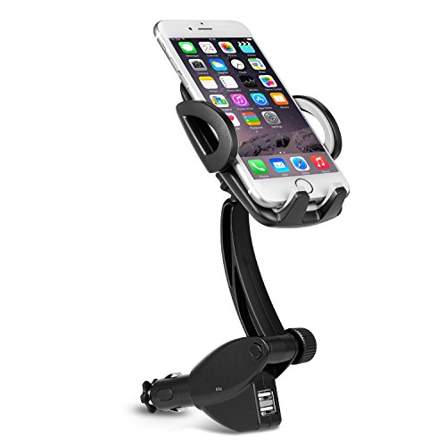 Book Cover 	 Car Phone Mount, 3-in-1 Cigarette Lighter Car Mount 360°Rotatable Universal Cell Phone Holder with Dual USB Ports Car Charger for iPhone X 8 8 Plus 7 7 Plus 6 Galaxy S9 Note 9 8 S8 and More (Black)