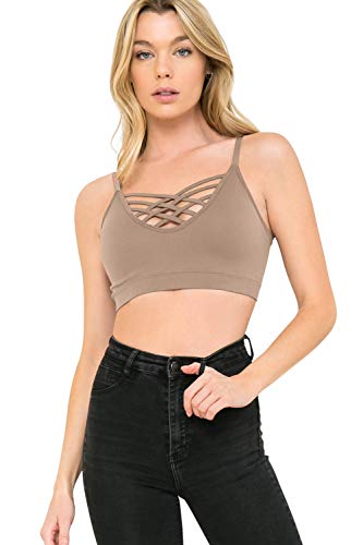 Crisscross Seamless Padded Bralette – Caged Cami Top with Removable Pads Regular to Plus Size