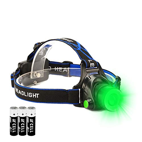 GaiGaiMall Green LED Headlamp Waterproof Head Torch Light with Zoomable and 3 Mode Best for Hunting, Outdoor Activities, Climbing, Astronomy