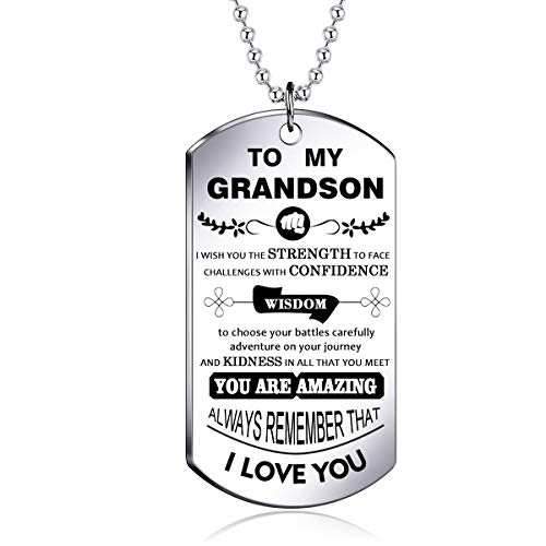danjie Meaningful Dog Tag Necklace for Boy and Men,to My Grandson from Grandpa and Grandma Stainless Steel Necklace Inspirational Gifts for Grandson Jewelry