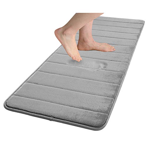 Colorxy Memory Foam Bath Mat - Soft and Comfortable Bathroom Rugs Non Slip Water Absorbent Large Bath Rug Runner for Kitchen Bathroom Floors 24"x70", Grey