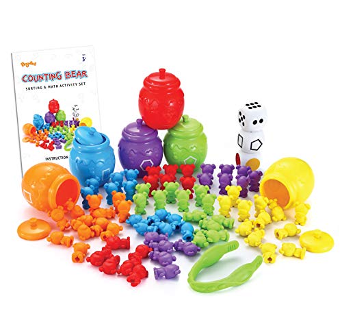 Book Cover JOYIN Play-Act Counting/Sorting Bears Toy Set with Matching Sorting Cups Toddler Game for Pre-School Learning Color Recognition STEM Educational Toy-72 Bears, Fine Motor Tool, Dice and Activity Book